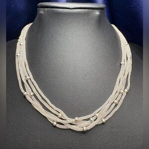 Ross-Simons 925 Sterling Silver Multi-Strand Necklace Beads Woven